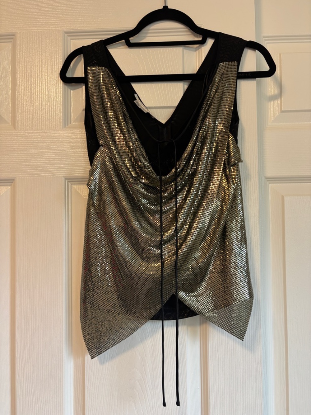 Kay Unger Gold and Black Metallic Drape-Front Tank
